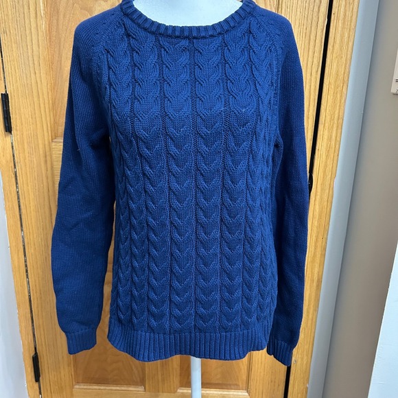 Lands' End Sweaters - Lands' End Drifter Blue‎ Cable Knit Crew Neck Cotton Sweater WomensM 10-12